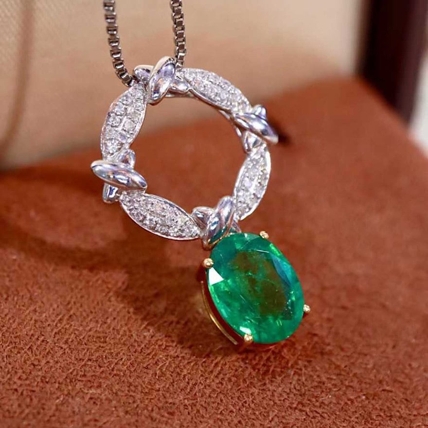 14k Gold 2.06 Ctw Natural Emerald & Diamond Pendant( Without Chain ) - 2