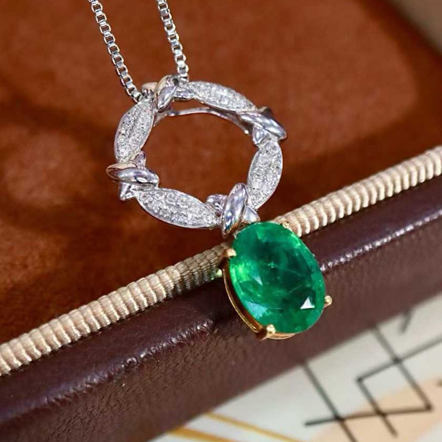 14k Gold 2.06 Ctw Natural Emerald & Diamond Pendant( Without Chain ) - 3