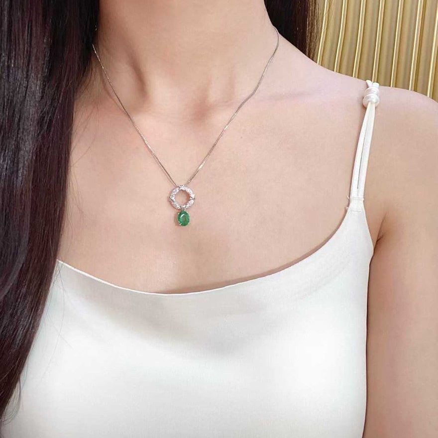 14k Gold 2.06 Ctw Natural Emerald & Diamond Pendant( Without Chain ) - 5