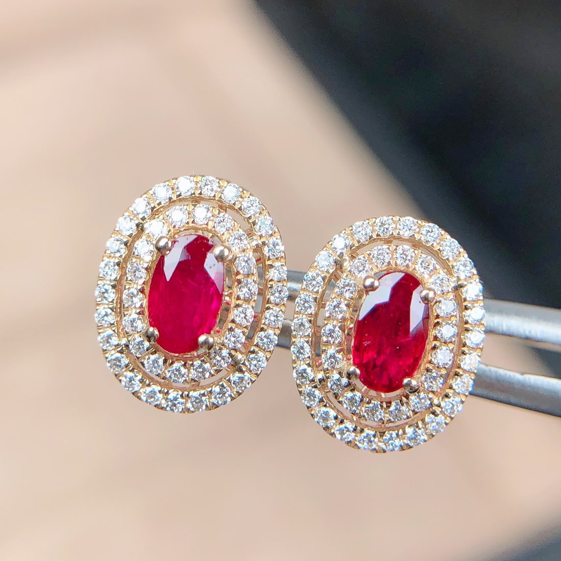 14k Gold 0.68 Ctw Natural Ruby & Diamond Earrings - 2