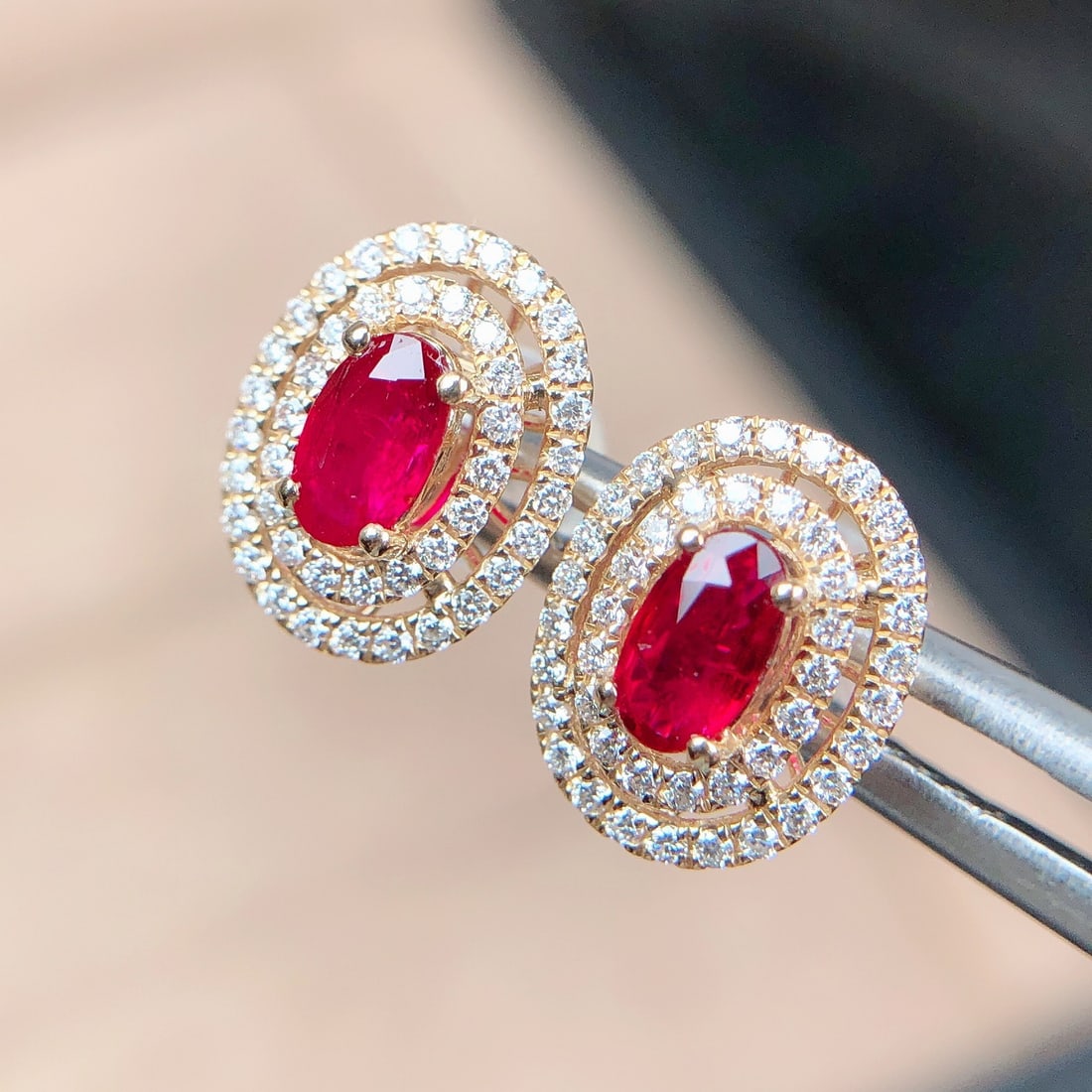 14k Gold 0.68 Ctw Natural Ruby & Diamond Earrings - 3
