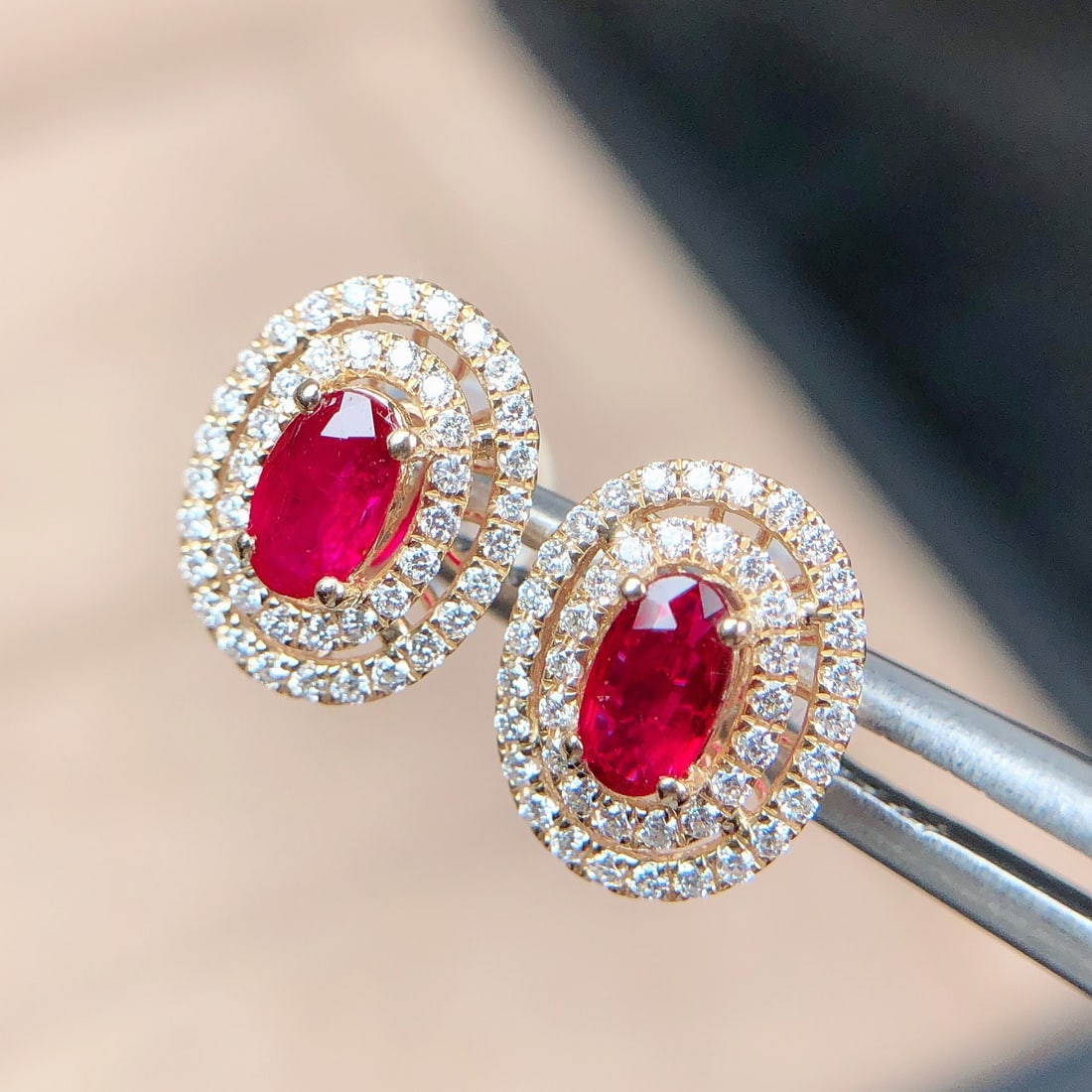 14k Gold 0.68 Ctw Natural Ruby & Diamond Earrings - 4