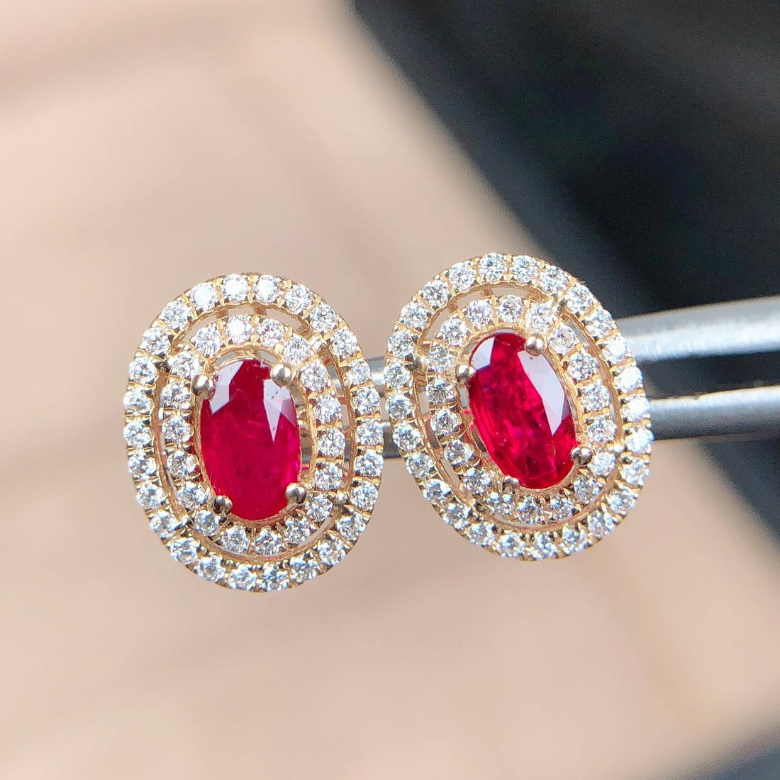 14k Gold 0.68 Ctw Natural Ruby & Diamond Earrings - 5