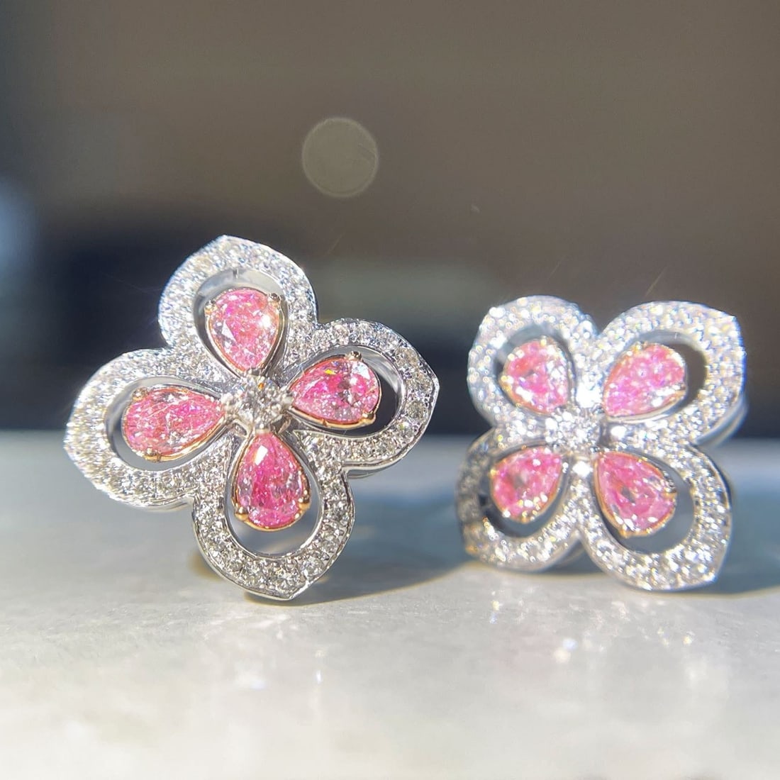 14k Gold 0.81 Ctw Natural Pink Diamond & Diamond Earrings - 2