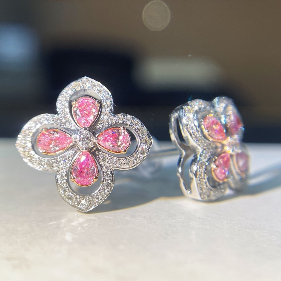 14k Gold 0.81 Ctw Natural Pink Diamond & Diamond Earrings - 3