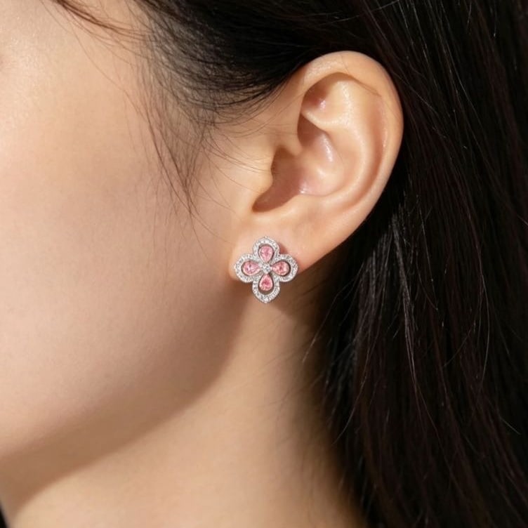 14k Gold 0.81 Ctw Natural Pink Diamond & Diamond Earrings - 4