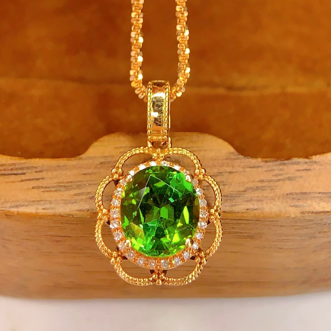 14k Gold 1.72 Ct Natural Tourmaline & Diamond Pendant( Without Chain ) - 2