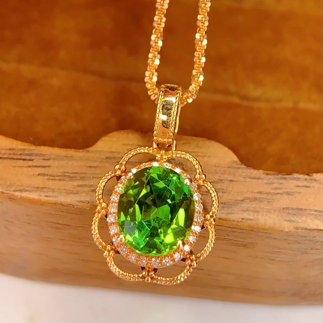 14k Gold 1.72 Ct Natural Tourmaline & Diamond Pendant( Without Chain ) - 3