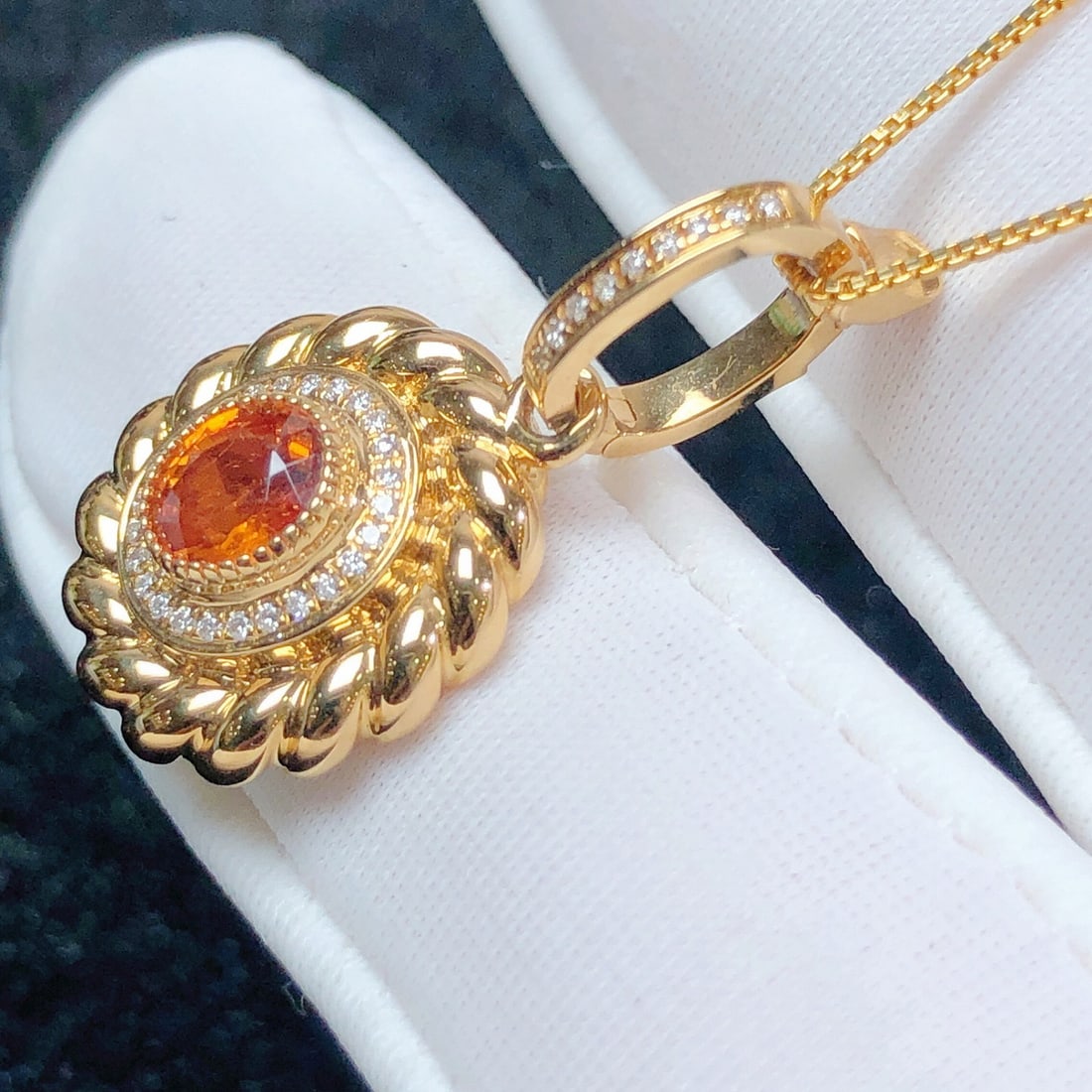 14k Gold 0.78 Ctw Natural Spessartine & Diamond Pendant( Without Chain ) - 5