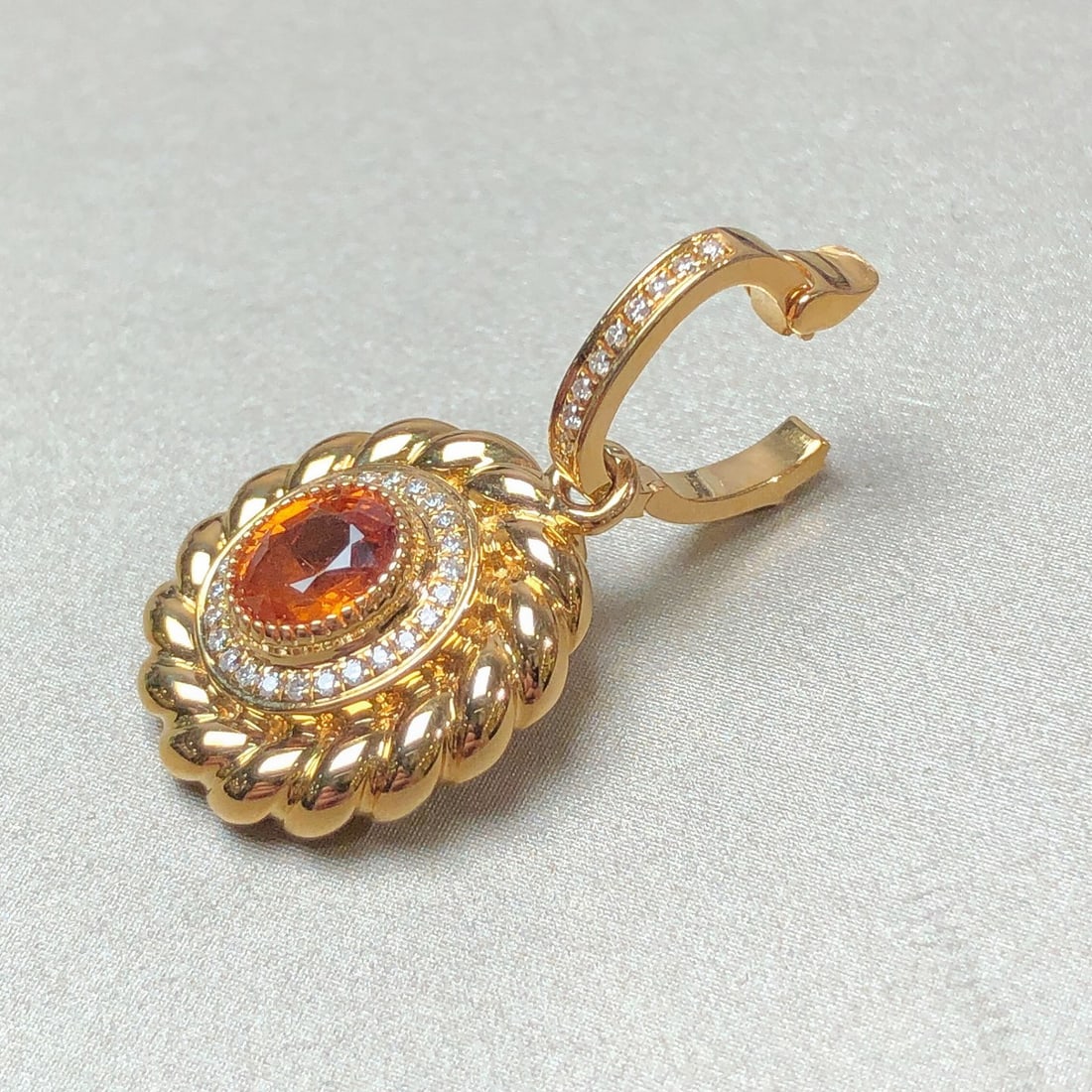 14k Gold 0.78 Ctw Natural Spessartine & Diamond Pendant( Without Chain ) - 6