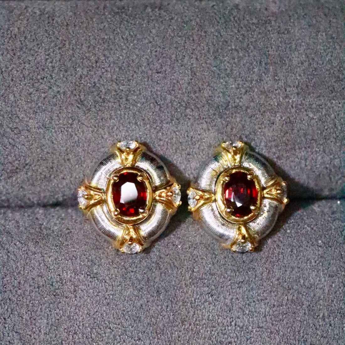 14k Gold 0.57 Ctw Natural Ruby & Diamond Earrings: Ref:231158428 // gold content:14k gold // main gemstone:ruby // shape:oval // carat weight:0. 45ct // color:red // treatment:natural // // adjacent gemstone 2 : diamond // shape:round // carat