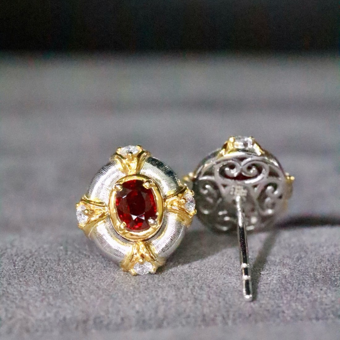 14k Gold 0.57 Ctw Natural Ruby & Diamond Earrings - 4