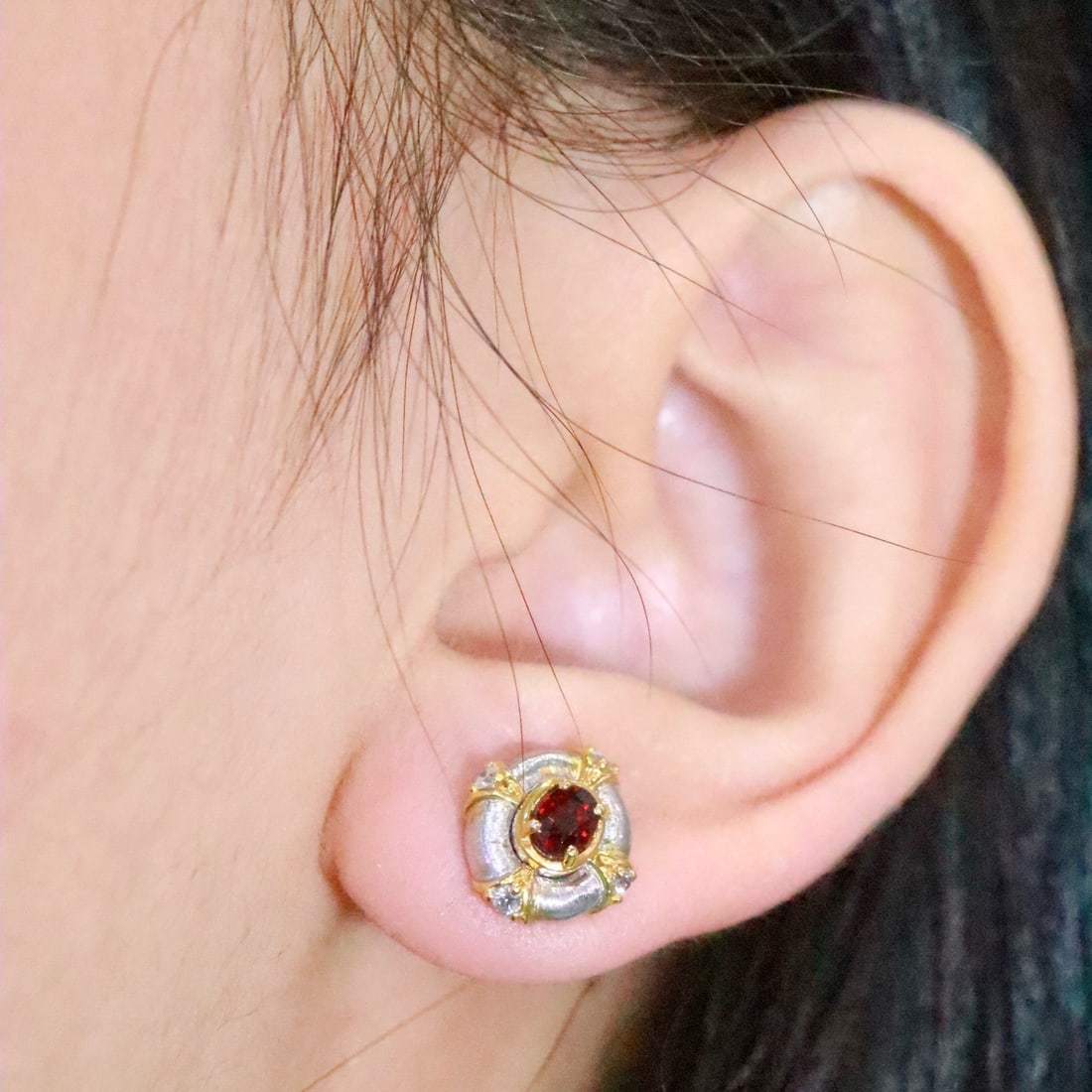 14k Gold 0.57 Ctw Natural Ruby & Diamond Earrings - 6