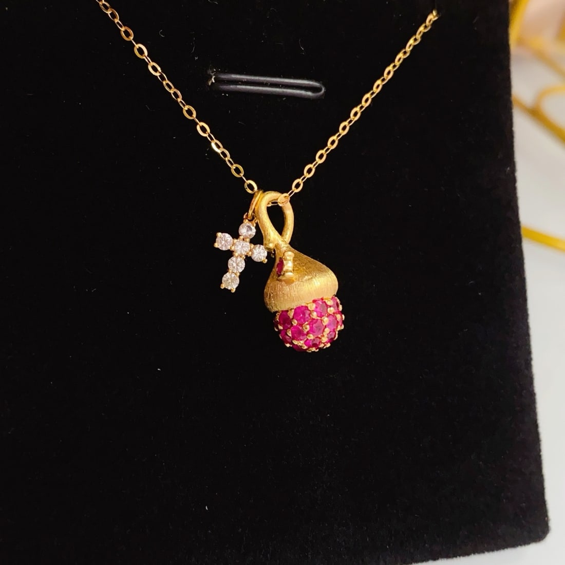 14k Gold 1.46 Ct Natural Ruby & Sapphire Necklace - 2