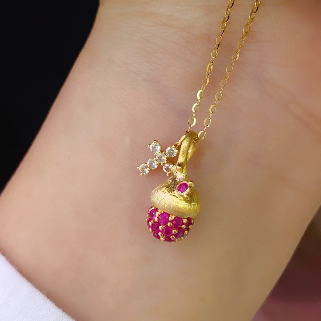 14k Gold 1.46 Ct Natural Ruby & Sapphire Necklace - 4