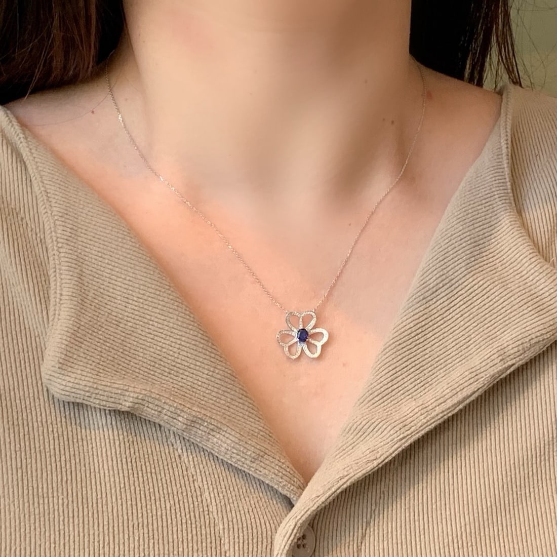 14k Gold 0.84 Ctw Natural Sapphire & Diamond Necklace - 5