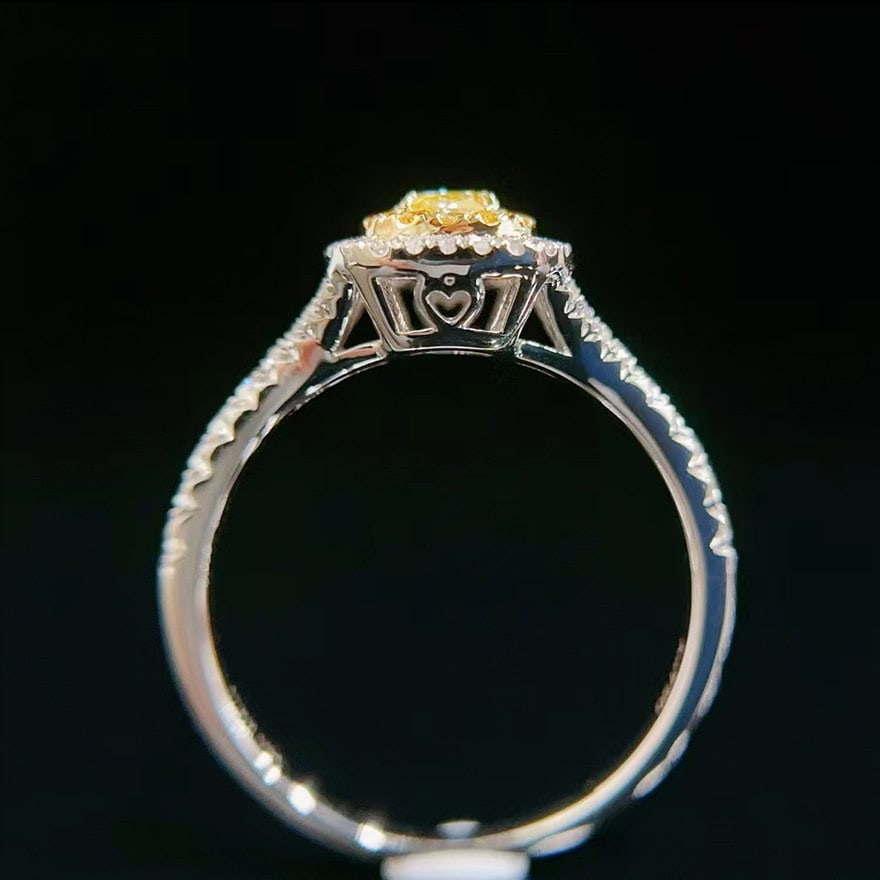 14k Gold 0.65 Ctw Natural Yellow Diamond & Diamond Ring - 3