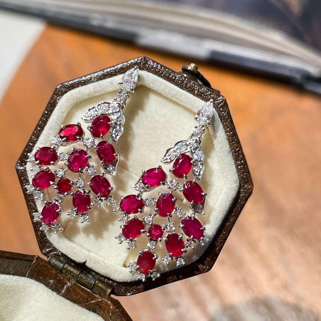 14k Gold 2 Ct Natural Ruby & Diamond Earrings - 2