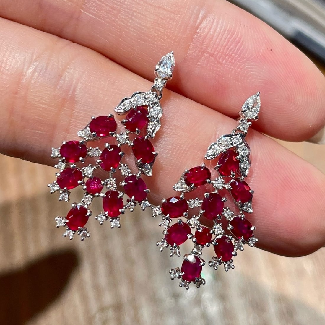 14k Gold 2 Ct Natural Ruby & Diamond Earrings - 5