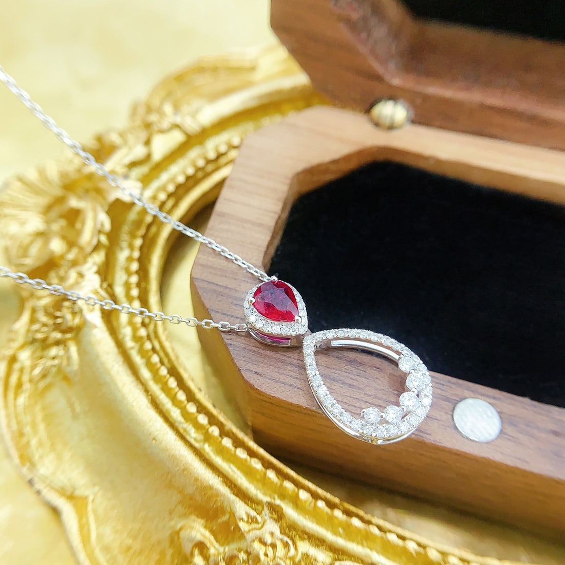 14k Gold 0.48 Ctw Natural Ruby & Diamond Necklace - 2