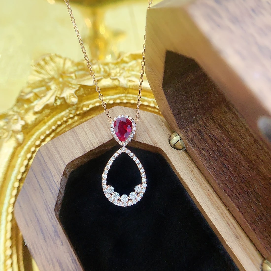 14k Gold 0.48 Ctw Natural Ruby & Diamond Necklace - 3