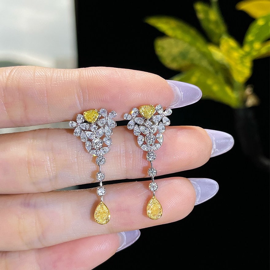 14k Gold 2.1 Ct Natural Color Diamond Earrings - 4