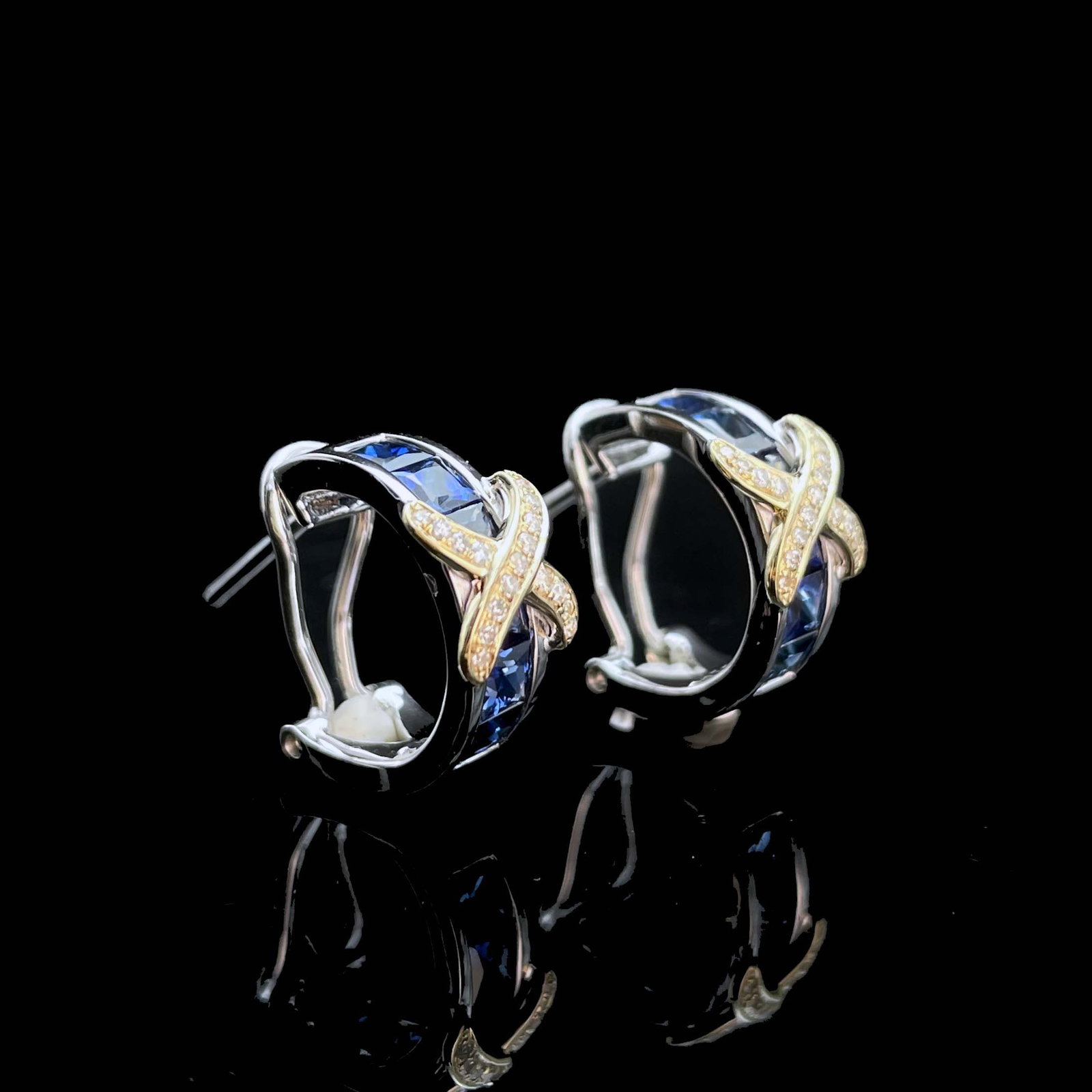 14k Gold 1.72 Ctw Vivid Blue Natural Sapphire & Diamond Earrings - 2