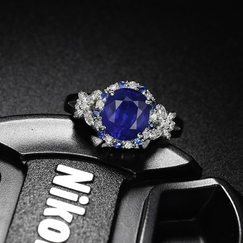 14k Gold 2.37 Ctw Natural Sapphire & Diamond Ring: Ref:231159003 // gold content:14k gold // ring size:7. 25us // // main gemstone:sapphire // shape:oval // carat weight:2. 12ct // color:blue // treatment:natural // // adjacent gemstone 2 : diamond
