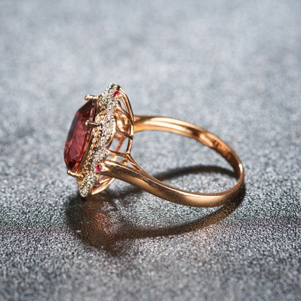 14k Gold 3.93 Ct Natural Tourmaline & Ruby & Diamond Ring - 4