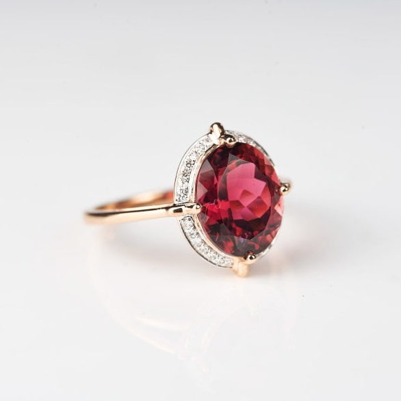 14k Gold 3.55 Ct Natural Tourmaline & Diamond Ring - 7