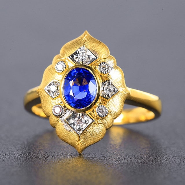 14k Gold 0.96 Ctw Natural Sapphire & Diamond Ring - 2