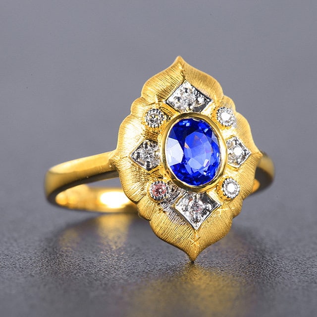 14k Gold 0.96 Ctw Natural Sapphire & Diamond Ring - 3