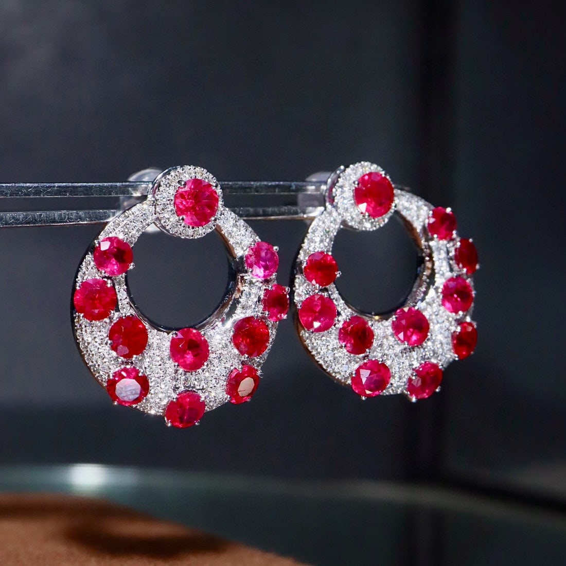 14k Gold 4.22 Ctw Natural Ruby & Diamond Earrings - 2