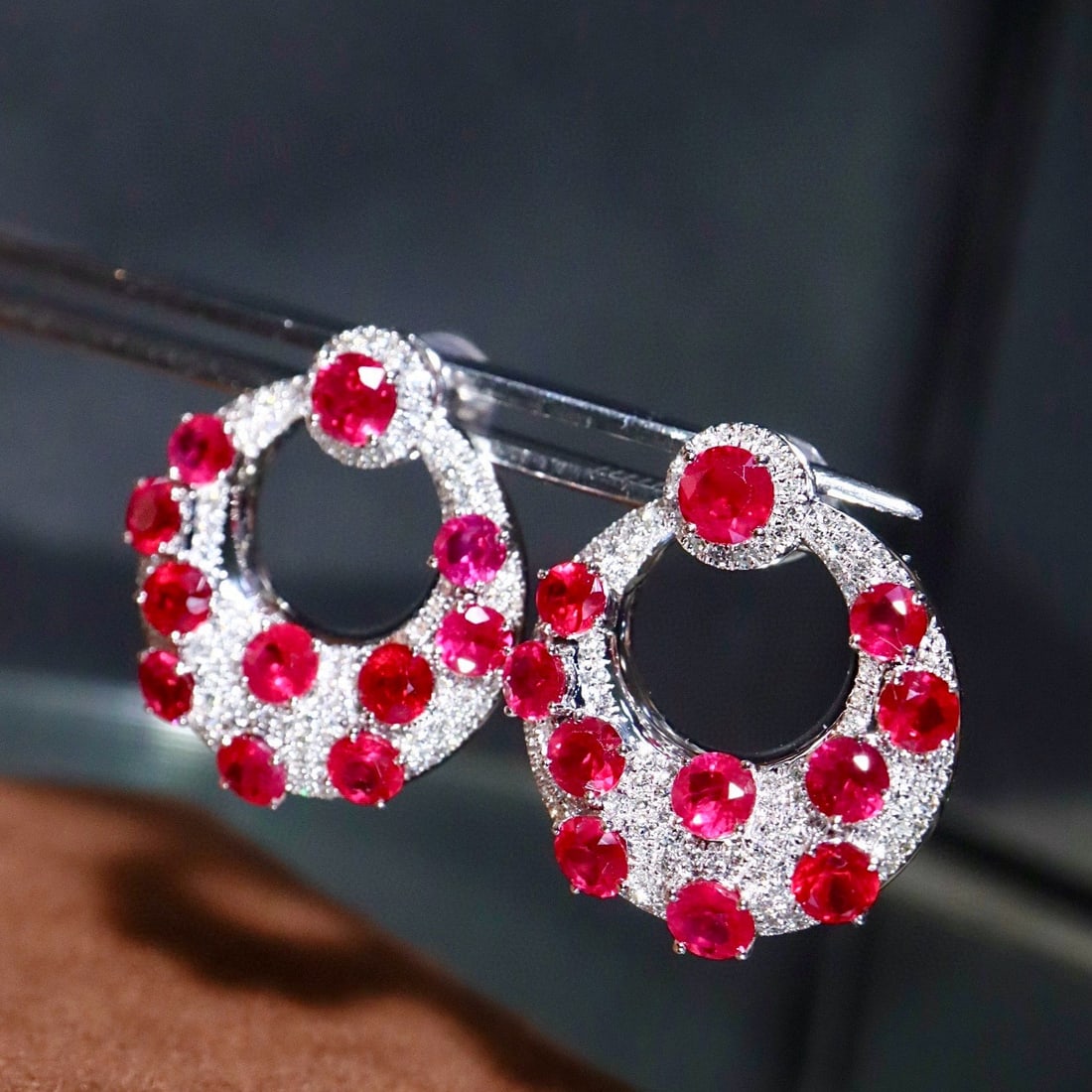 14k Gold 4.22 Ctw Natural Ruby & Diamond Earrings - 3