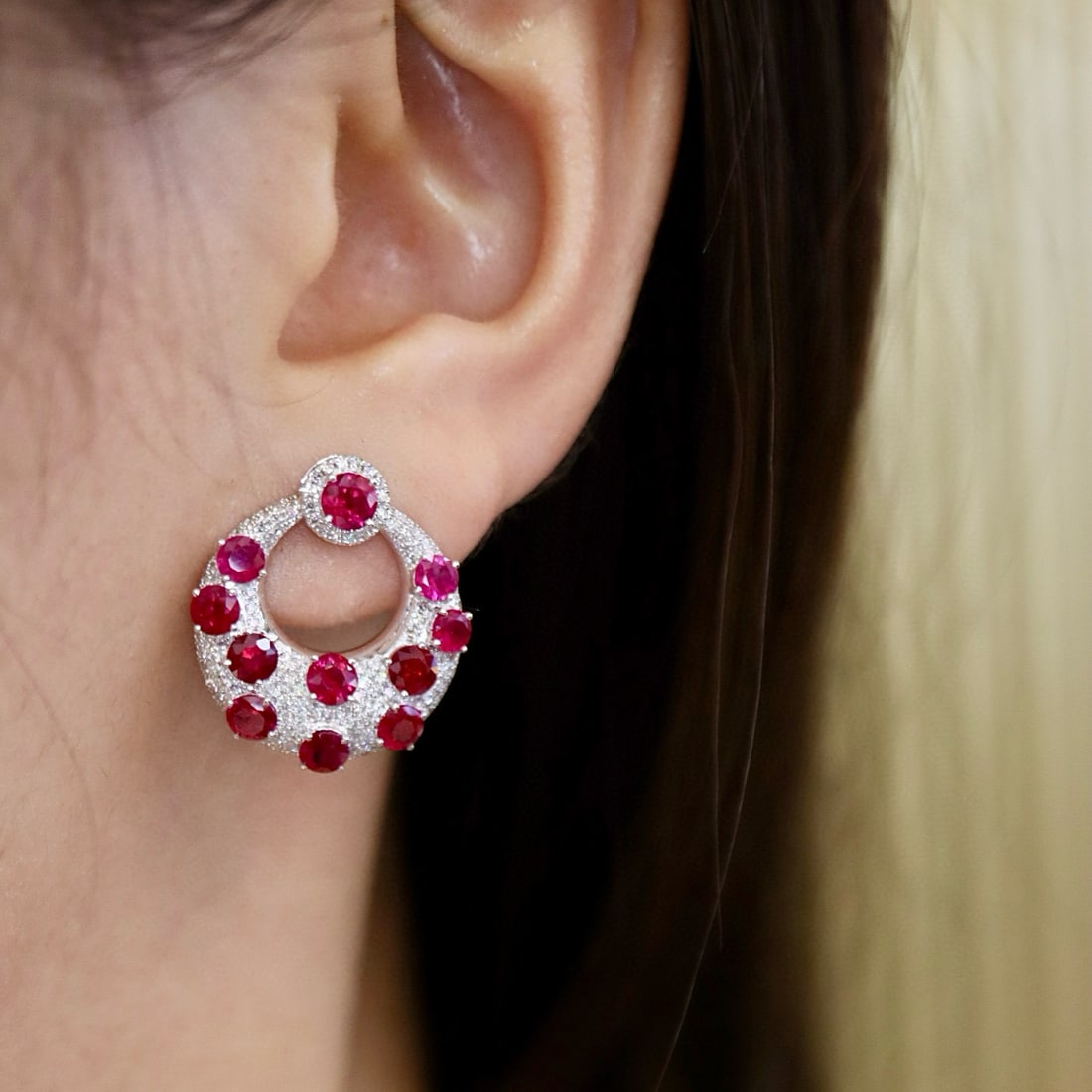 14k Gold 4.22 Ctw Natural Ruby & Diamond Earrings - 4