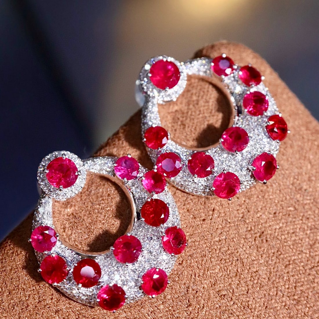 14k Gold 4.22 Ctw Natural Ruby & Diamond Earrings - 6