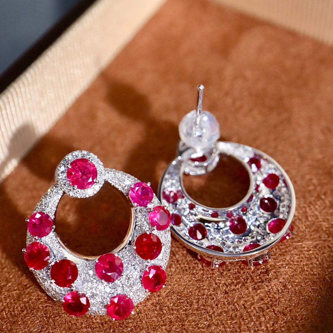 14k Gold 4.22 Ctw Natural Ruby & Diamond Earrings - 7