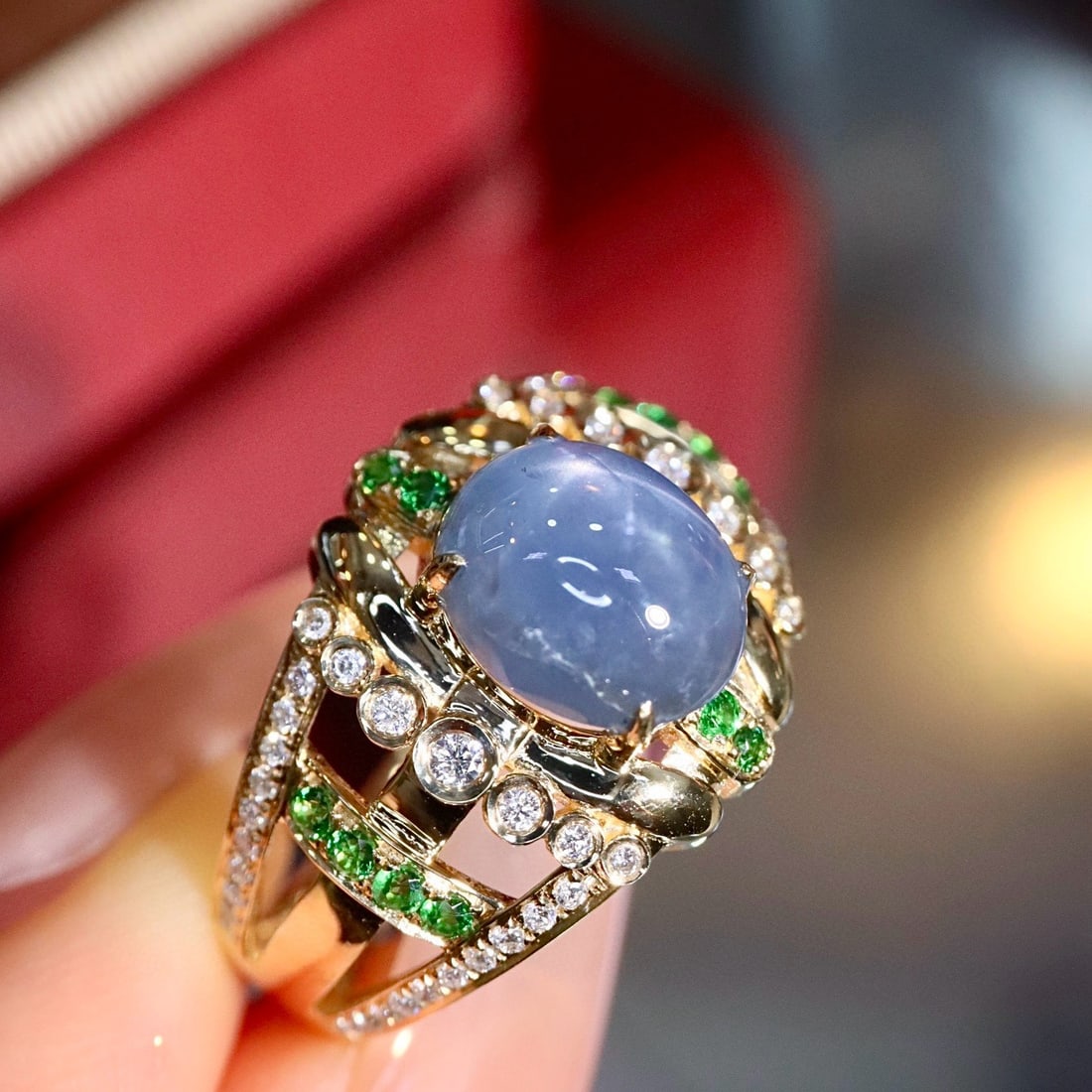 14k Gold 3.41 Ctw Natural Star Sapphire & Diamond Ring - 2