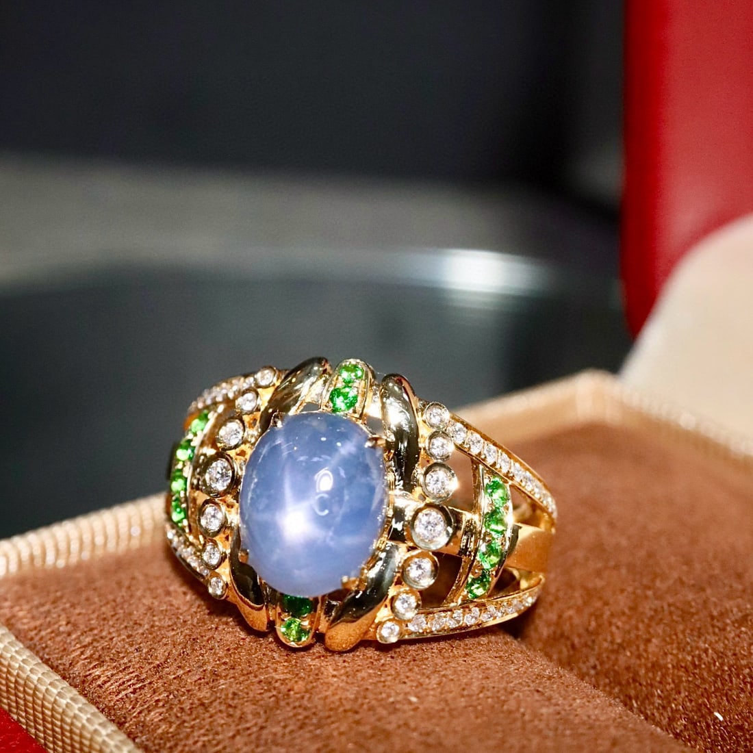 14k Gold 3.41 Ctw Natural Star Sapphire & Diamond Ring - 3