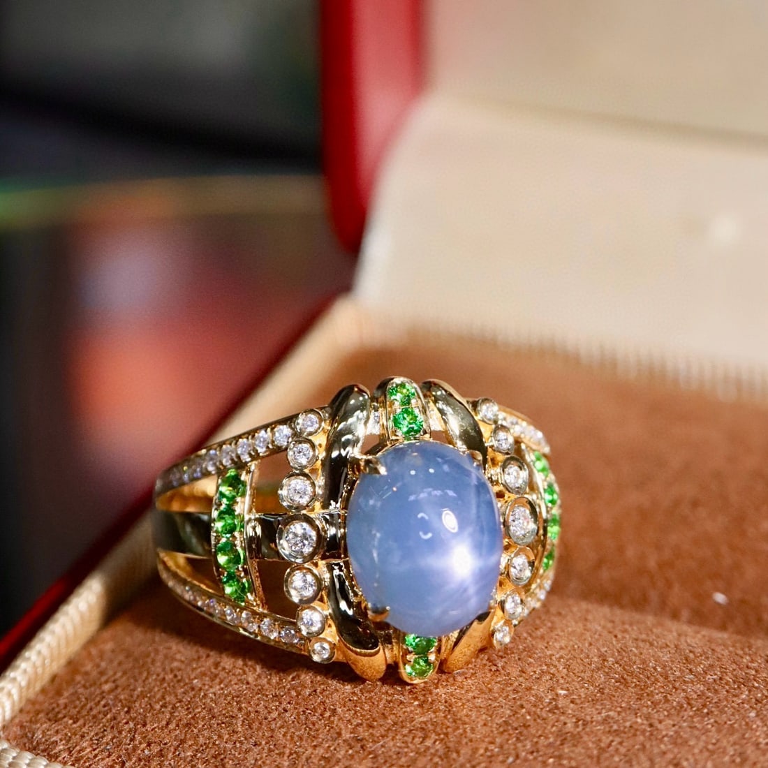 14k Gold 3.41 Ctw Natural Star Sapphire & Diamond Ring - 4