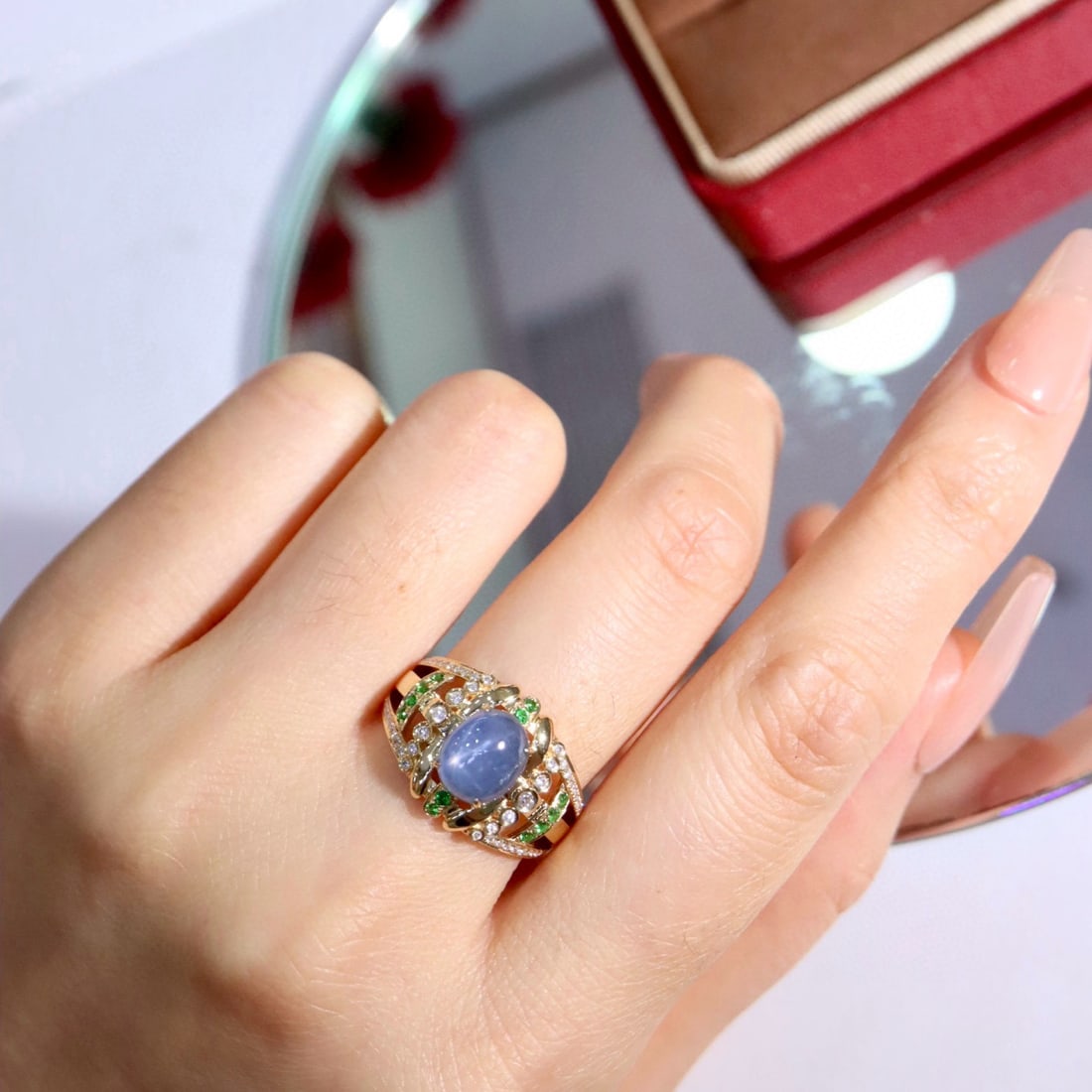 14k Gold 3.41 Ctw Natural Star Sapphire & Diamond Ring - 5