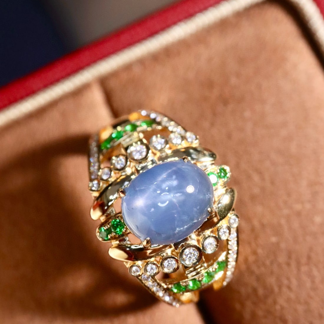 14k Gold 3.41 Ctw Natural Star Sapphire & Diamond Ring - 7