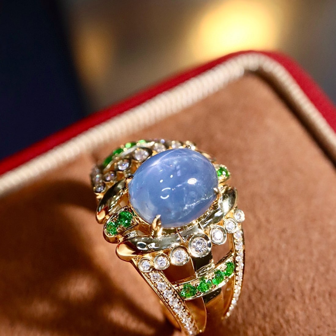 14k Gold 3.41 Ctw Natural Star Sapphire & Diamond Ring - 8