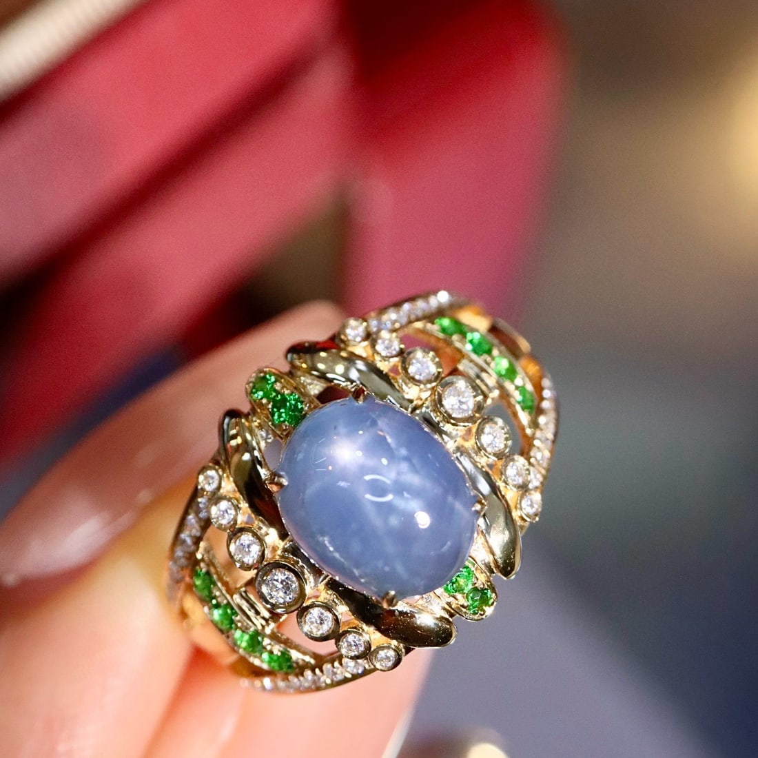 14k Gold 3.41 Ctw Natural Star Sapphire & Diamond Ring - 9