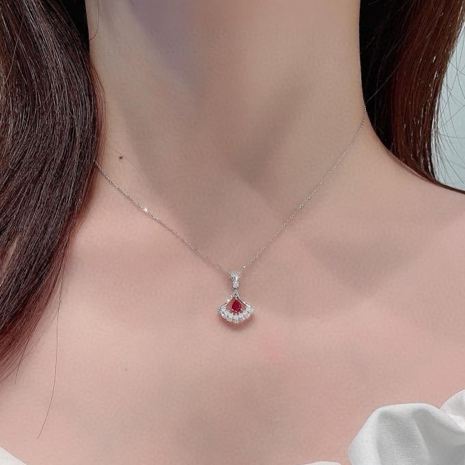 14k Gold 0.50 Ctw Natural Ruby & Diamond Necklace - 2