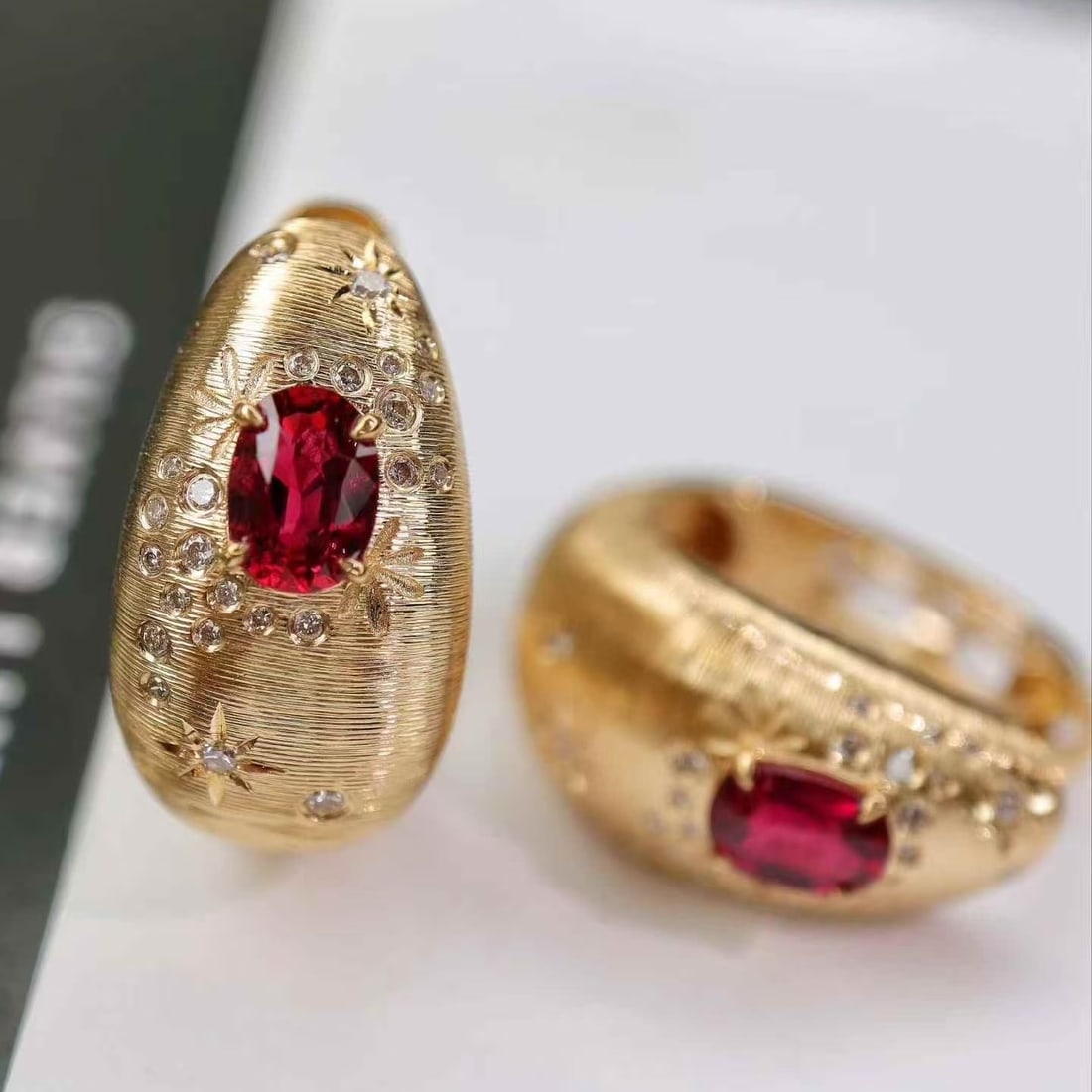 14k Gold 1.25 Ctw Natural Ruby & Diamond Earrings - 2