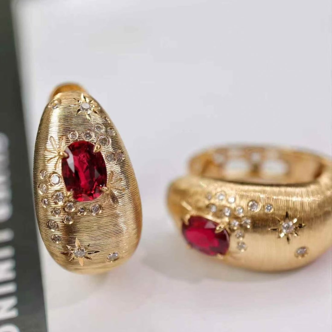 14k Gold 1.25 Ctw Natural Ruby & Diamond Earrings - 4