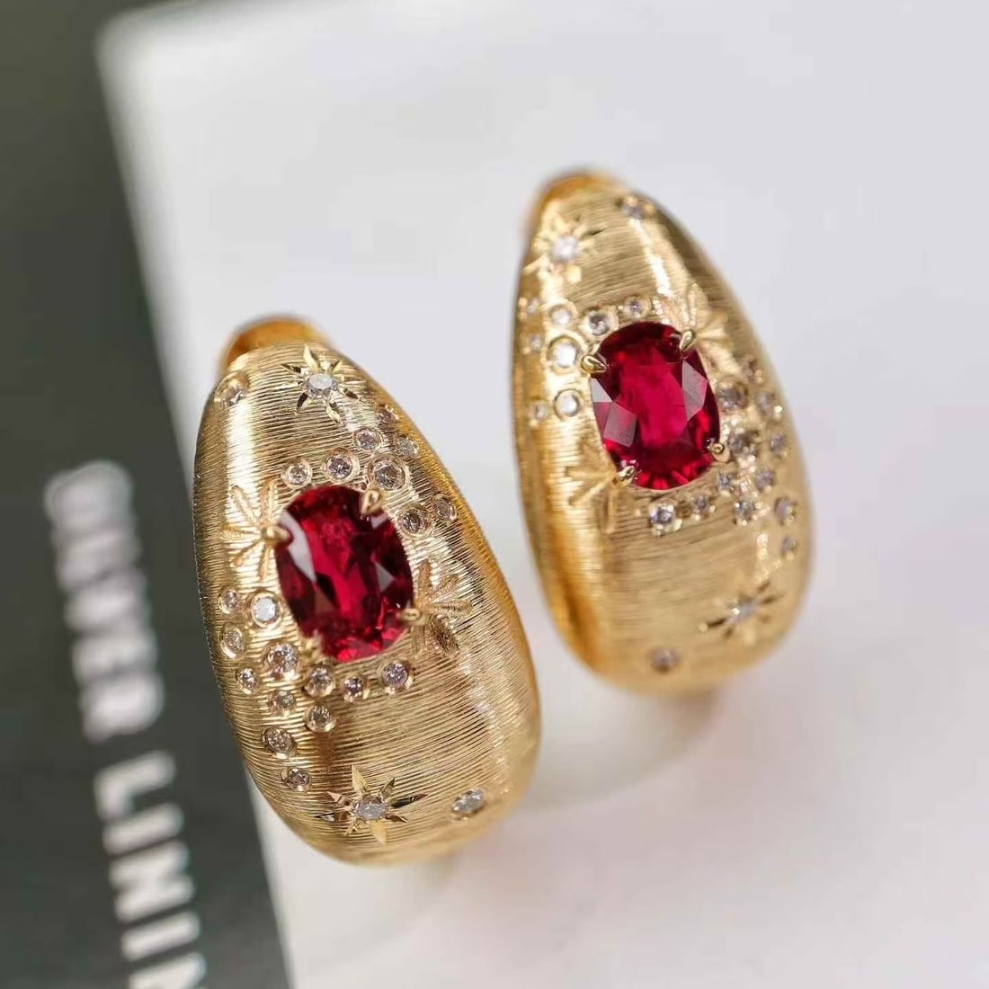 14k Gold 1.25 Ctw Natural Ruby & Diamond Earrings - 5