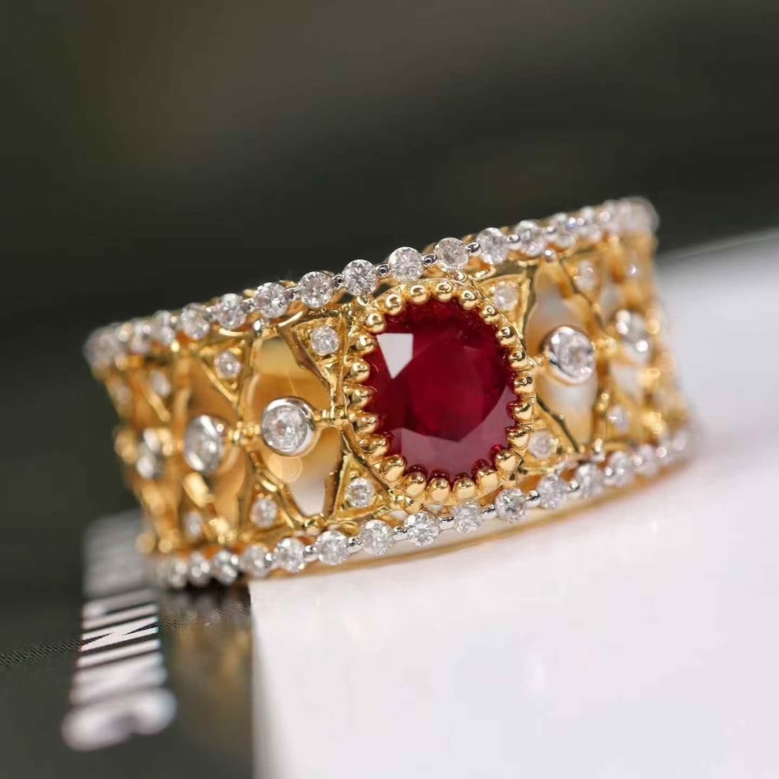 14k Gold 1.37 Ctw Natural Ruby & Diamond Ring - 3