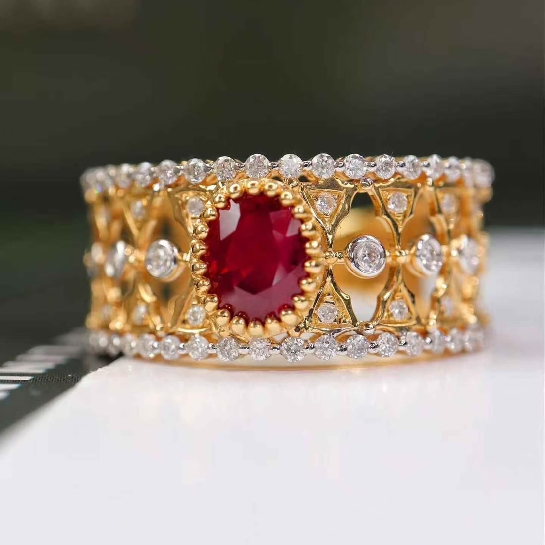 14k Gold 1.37 Ctw Natural Ruby & Diamond Ring - 4
